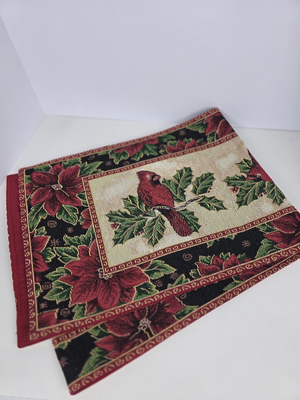 Holiday Cardinal and Poinsettia Decorative Table Runner - Red/Green